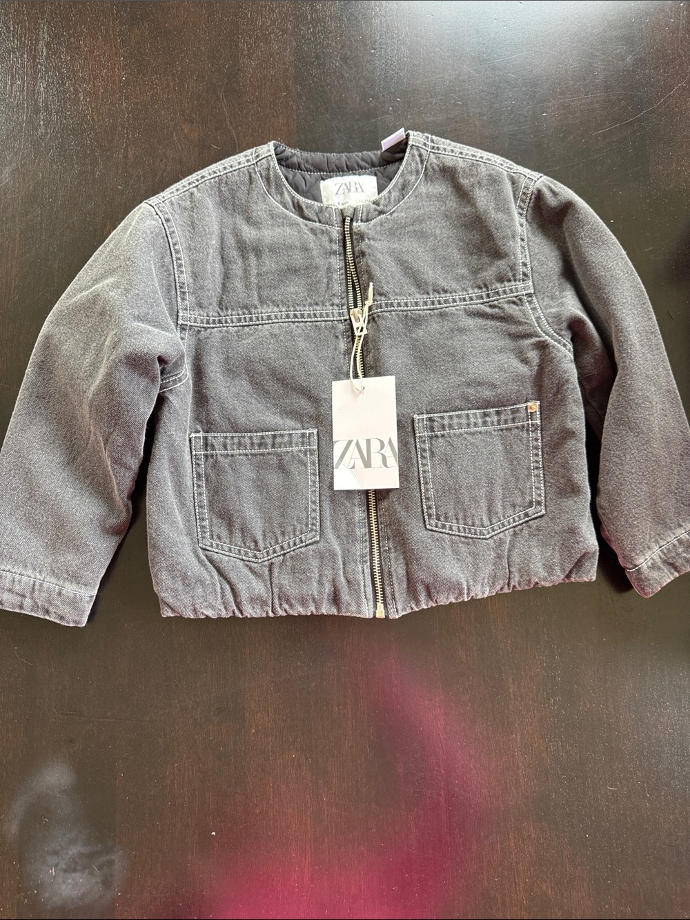 ZARA Kids Charcoal Gray Denim Zip Jacket - Picture 1 of 4
